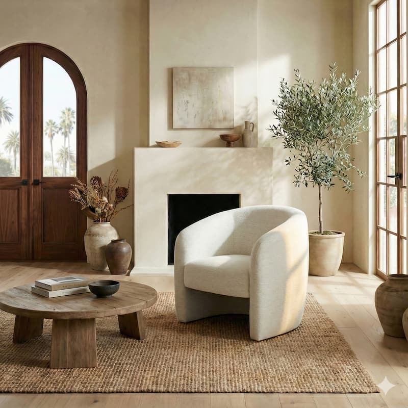 SAFAVIEH Couture Sangita Barrel Back Accent Chair - 35" W x 31" D x 30" H - 35"W x 31"D x 30"H - Taupe