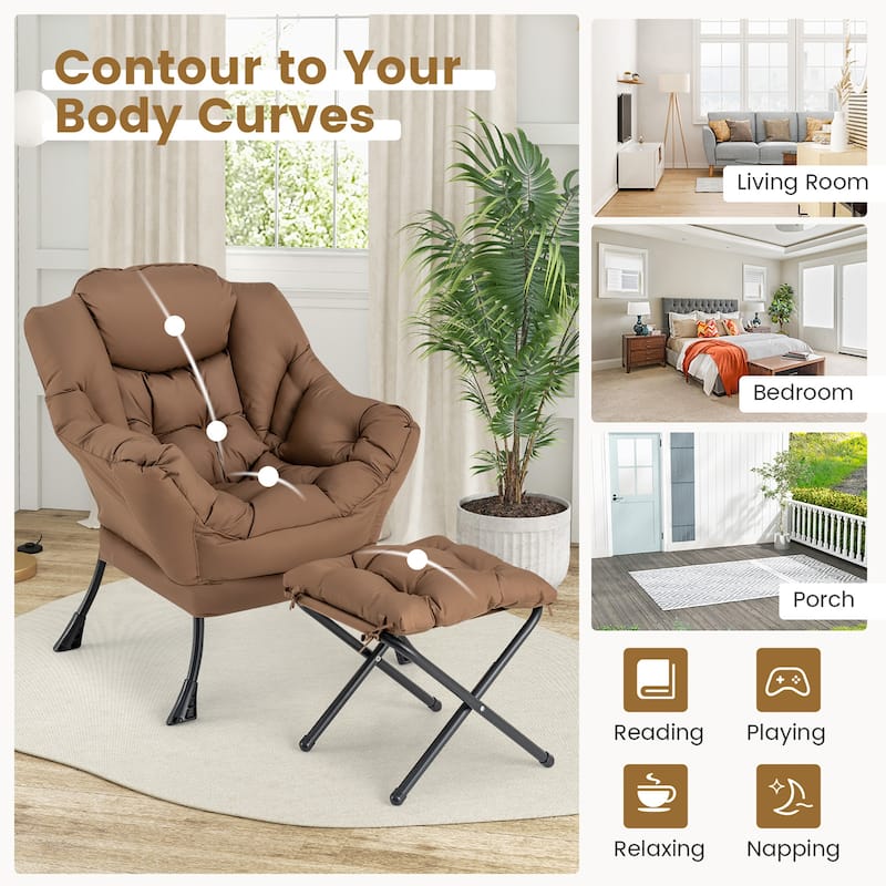 Gymax Lazy Sofa Chair Accent Leisure Armchair w/ Folding Footrest &
