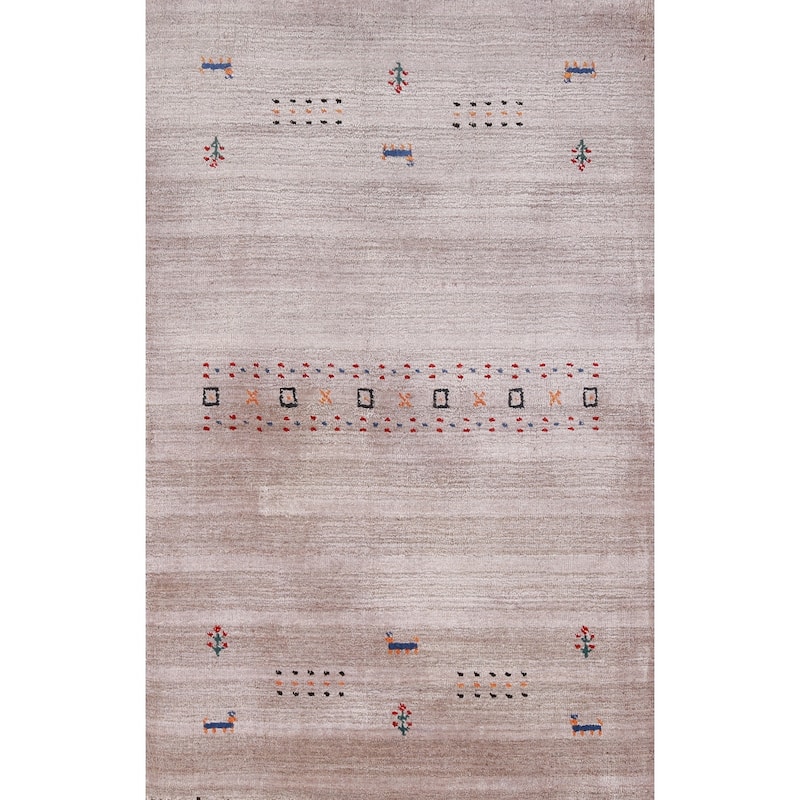 Hand Knotted Oriental 100% Wool Carpet Tribal Animal Pictorial Beige & Ivories Gabbeh Area Rug - 4' 11'' X 2' 11''