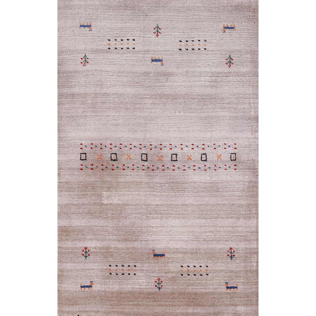 Hand Knotted Oriental 100% Wool Carpet Tribal Animal Pictorial Beige & Ivories Gabbeh Area Rug - 4' 11'' X 2' 11''