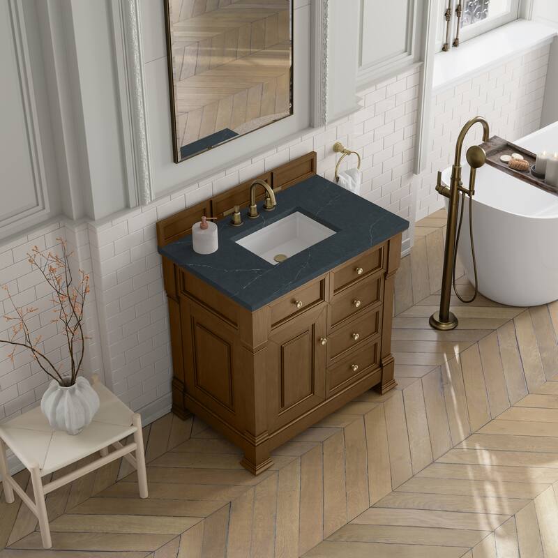 Brookfield 36" Single Vanity, Honey Oak - Charcoal Soapstone