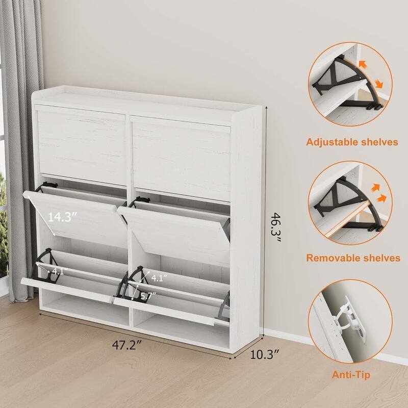 Narrow Shoe Cabinet Organizer with 6 Flip Drawers for Entryway, Hallway, Living Room