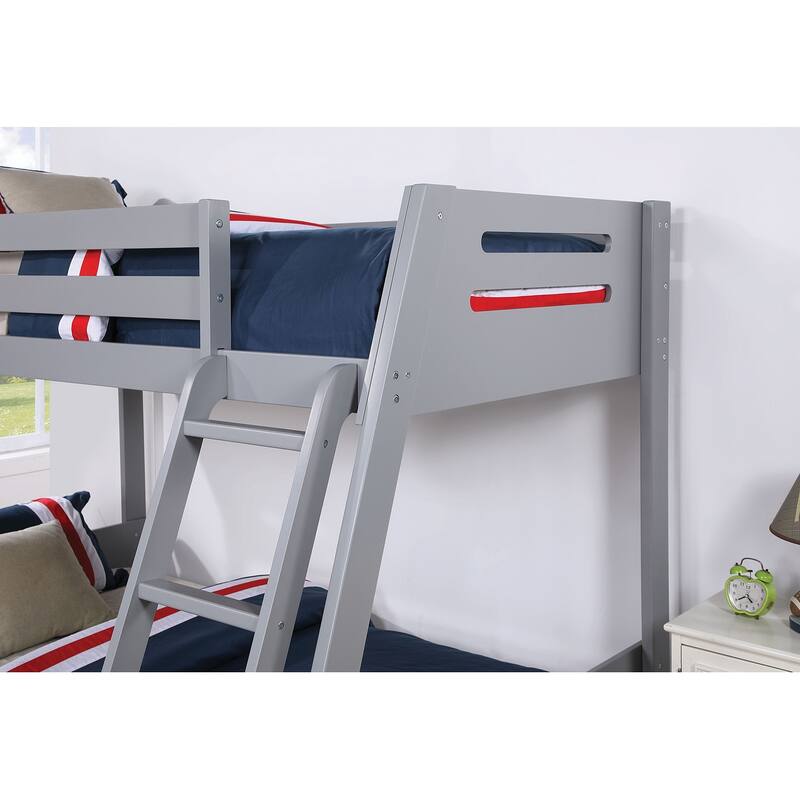 Gray Transitional Bunk Bed with Underbed Drawers and Angled Ladder