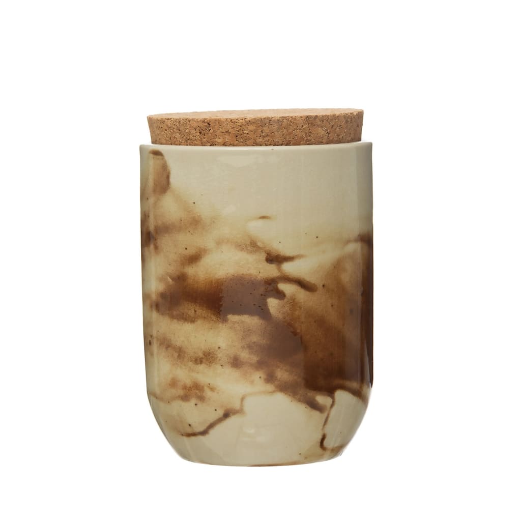 Stoneware Jar with Cork Lid, Reactive Glaze