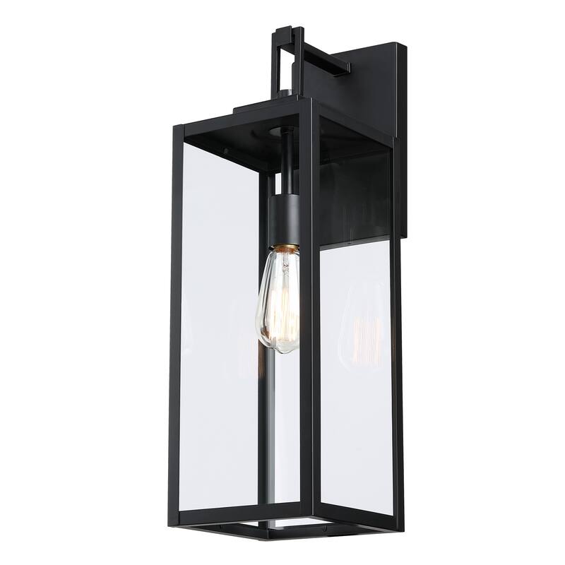 1-Light 21.8 inch Matte Black Outdoor Wall Lantern with Clear Glass Shade&Dusk to Dawn