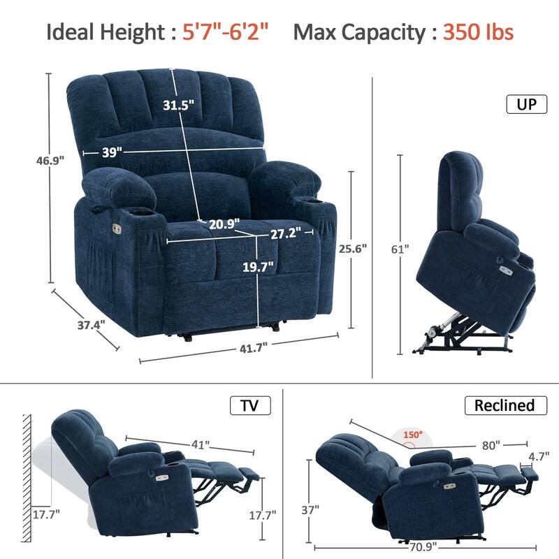 MCombo Power Lift Recliner Chair with Massage and Heat for Big Elderly People, Fabric R7092 (Large-Wide)