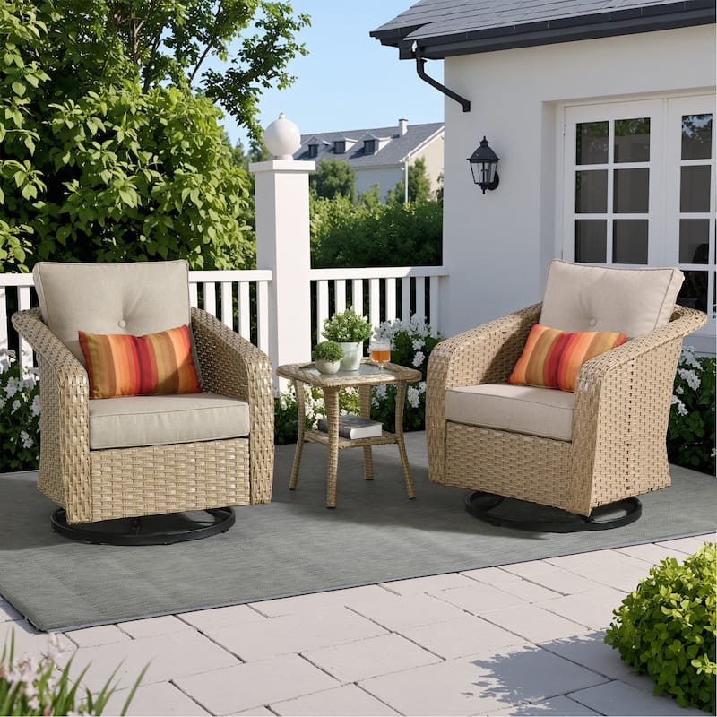 OVIOS Outdoor Wicker Swivel Chair 3-Piece Set (with Side Table)