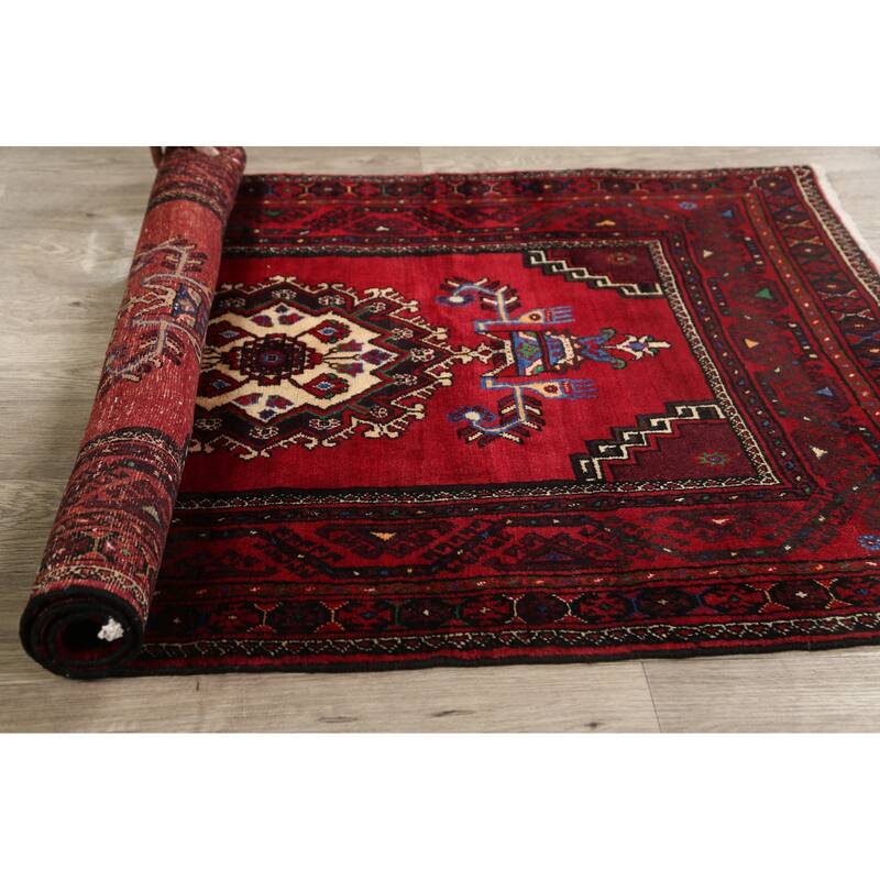Geometric Balouch Persian Wool Area Rug Hand-knotted Foyer Carpet - 3'3" x 4'11"