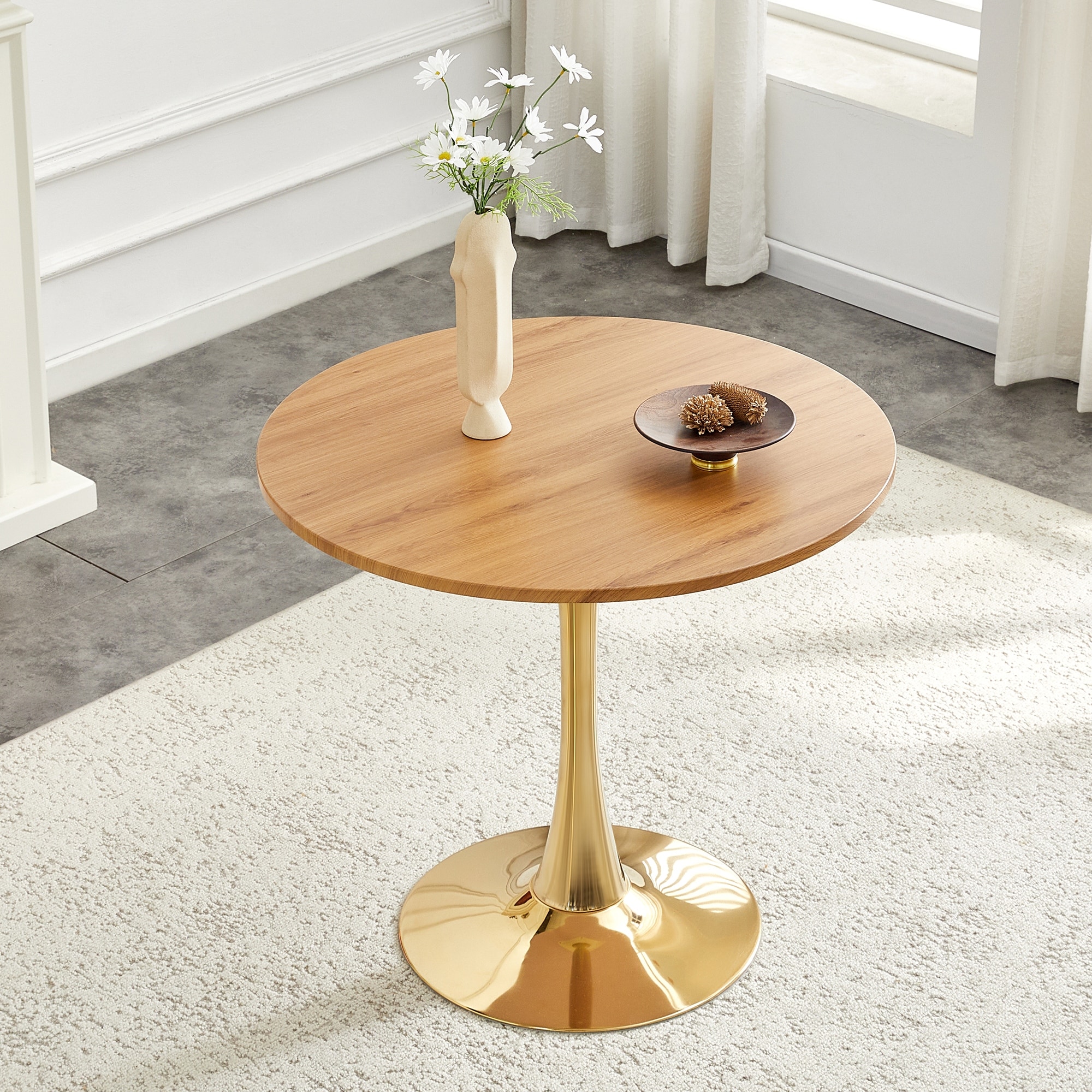 31.5" Circle Tulip Table with Thickened Tabletop & Metal Pedestal, Mid Century Modern Bistro Table for Small Places