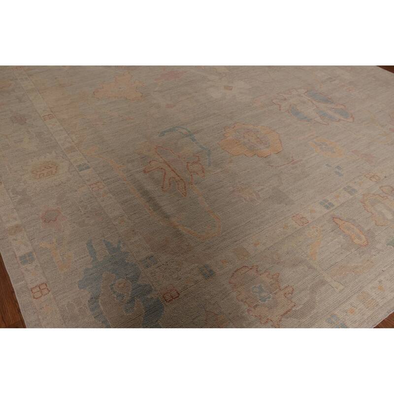 Vegetable Dye Oushak Area Rug Handmade Beige Wool Carpet - 8'11" x 12'0"