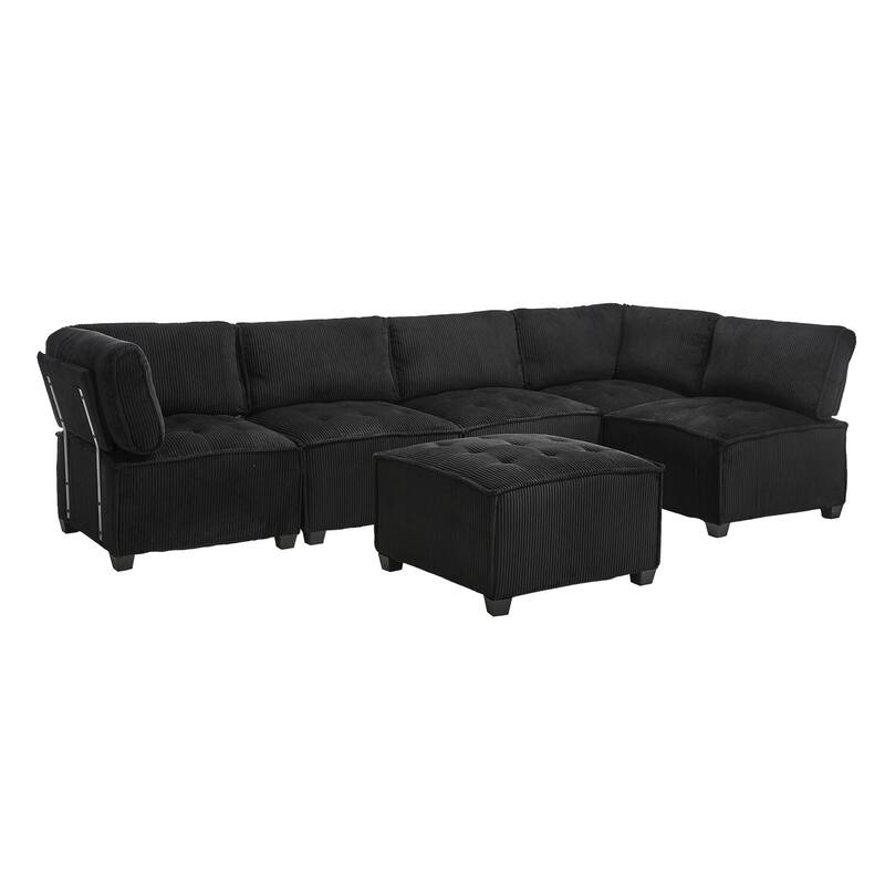 U-Shaped Modular Sectional Sofa, Oversized Corduroy Cloud Couch with Reversible Chaise, Comfy Convertible 6-Seat Corner Couch