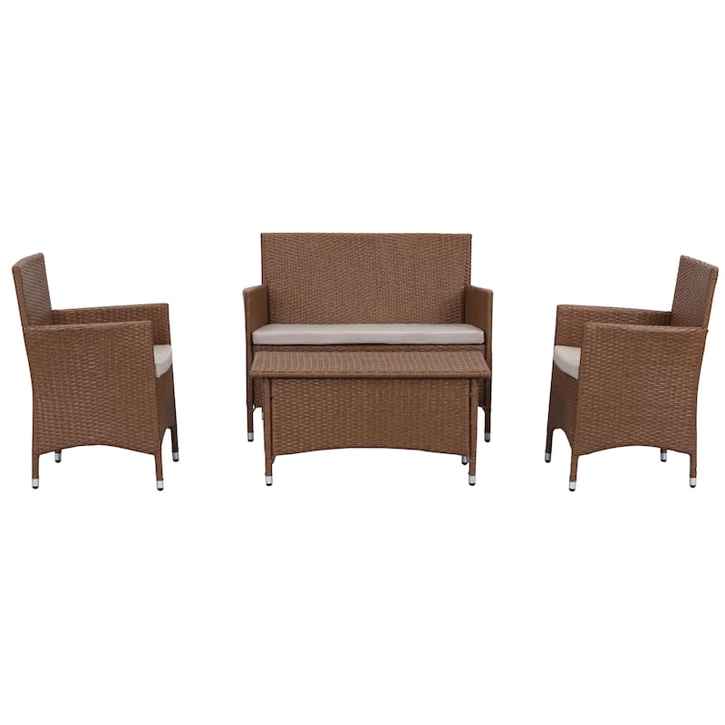 SAFAVIEH Outdoor Simka Brown/ Sand Patio Set (4-Piece) - 43W x 34D x 23H