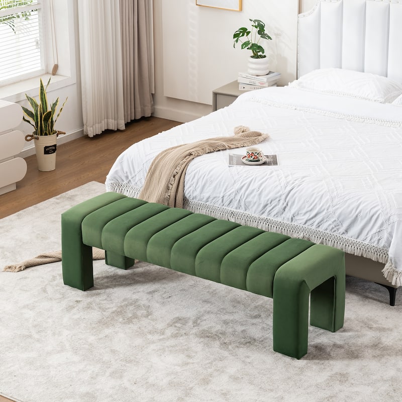 Upholstered Bedroom Bench Tufted Entryway Bench Modern End of Bed Bench Dining Bench with Gold/Black Metal Legs for Window