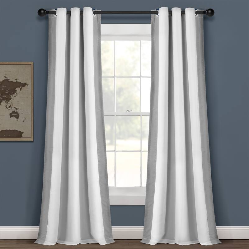 Lush Decor Block Border 100% Lined Grommet Blackout Window Curtain Panel Single - White/Gray - 84" x 40"
