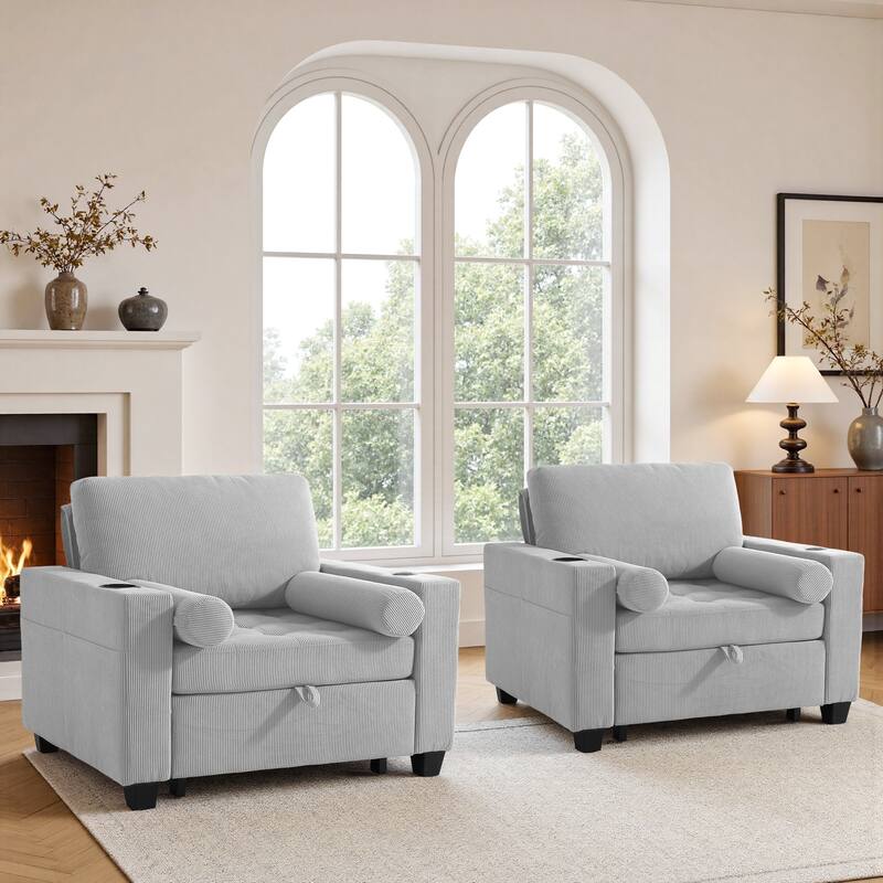 2 Set Convertible Adjustable Lounge 3-in-1 Pull-Out Sleeper Chair Bed