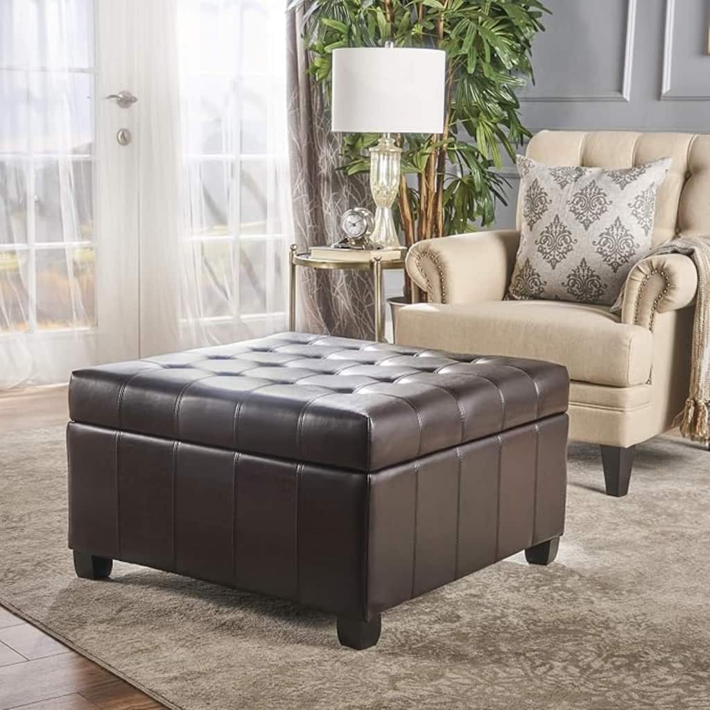 Upholstered Tufted PU Leather Storage Ottoman with Soft Close