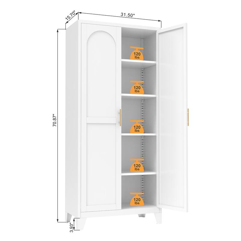 71" Metal Storage Cabinet w/ Doors and Adjustable Shelves for Kitchen