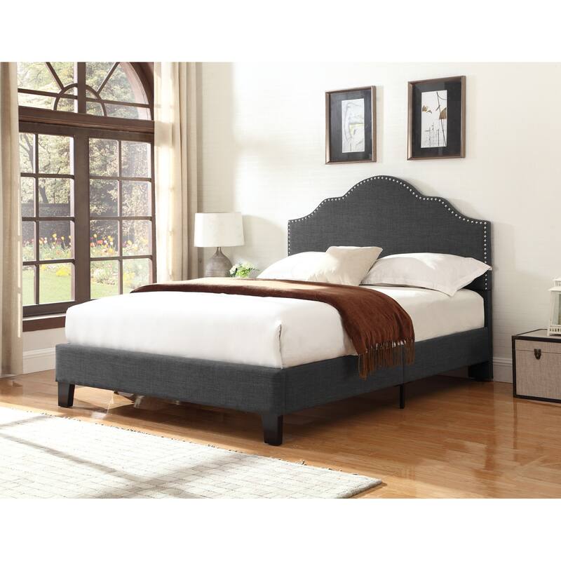Transitional Gray Queen Size Upholstered Bed Frame in Charcoal with Elegant Design