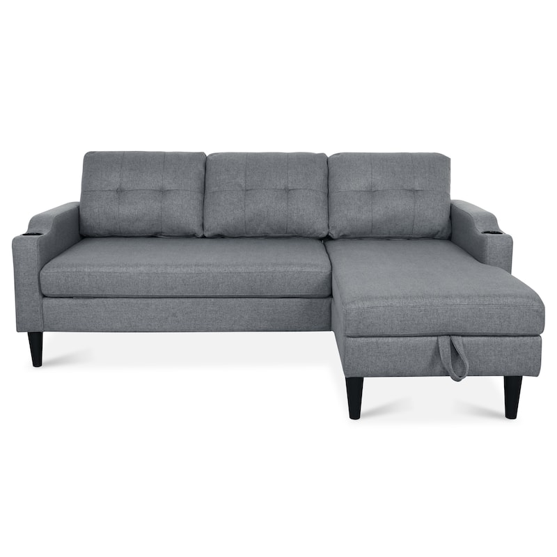 Pull Out Couch, L Shaped Convertible Sleeper Sofa Bed with Hidden Storage, 3-in-1 Upholstered Sectional Sofa with Cup Holder