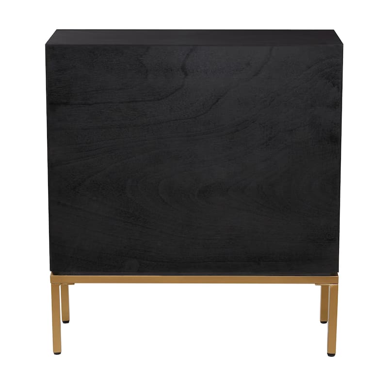 Wood Geometric Relief Ripple Design 2 Door Cabinet with Crescent Moon Handles - Bronze - Roche River Decor - 14"W x 30"L x 33"H
