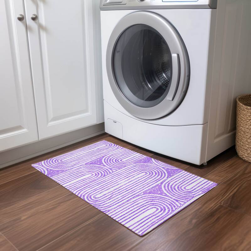 Machine Washable Indoor/ Outdoor Modern Vibes Chantille Rug - Purple - 1'8" x 2'6"