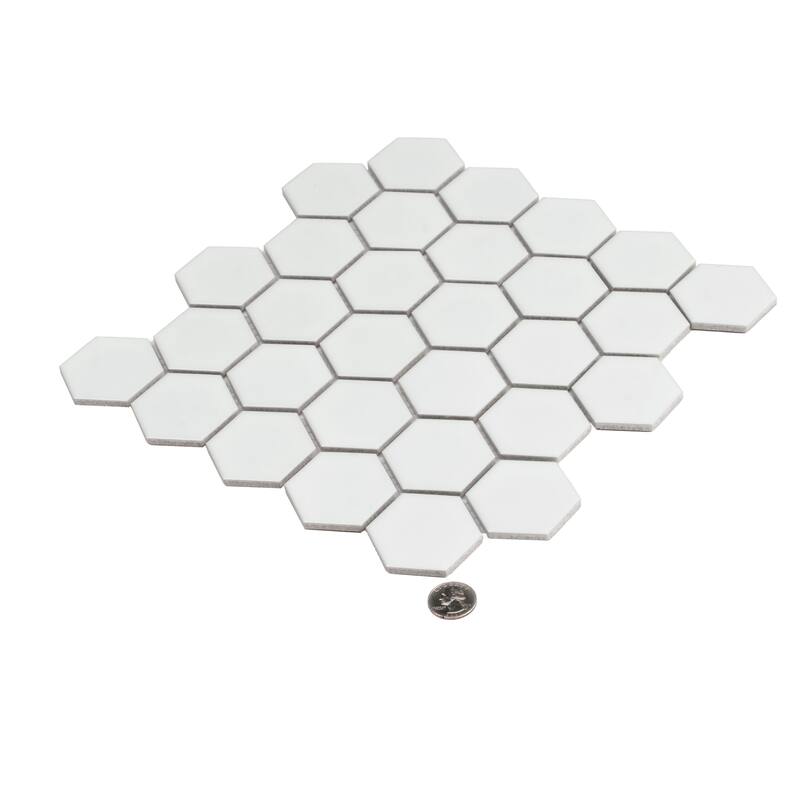 Apollo tile 11" x 11" Cirkel Hex Matte White Porcelain Tile (8.25 sq ft/case) - 10 Pack