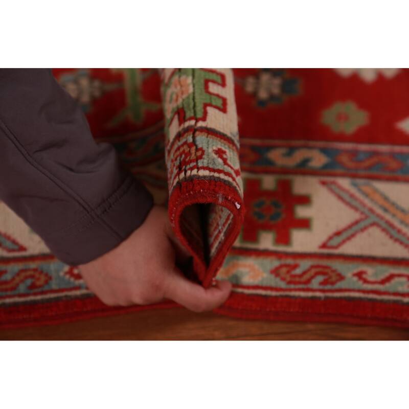 Red Kazak Foyer Rug Handmade Traditional Geometric Wool Carpet - 2'8"x 4'3"