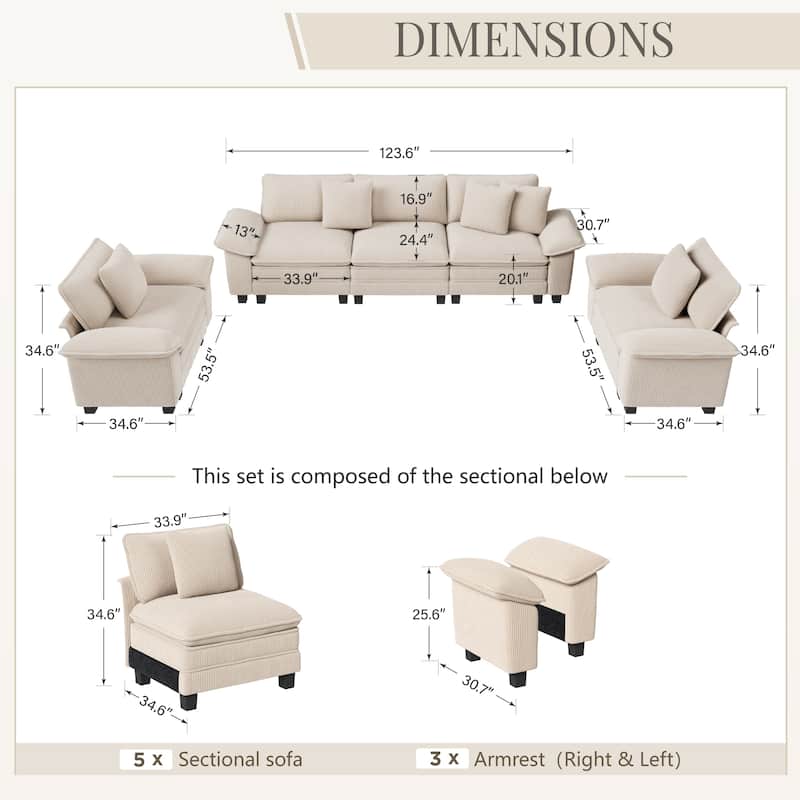 MAISON ARTS Chenille & Corduroy Modular Sectional Sofa Set, Comfy 5/6/7-Seat Living Room Couch with 3-Seater or Loveseat