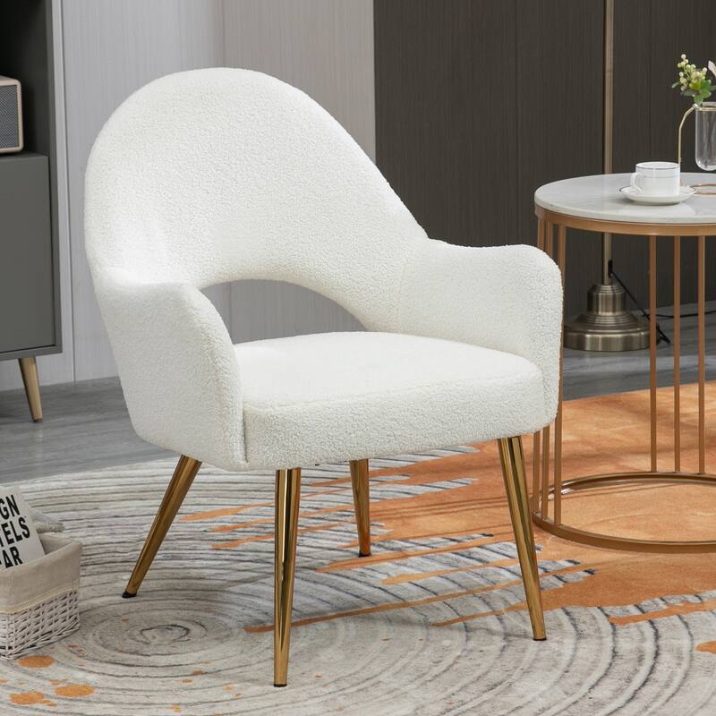 Azael White Boucle Accent Chair with Gold Legs