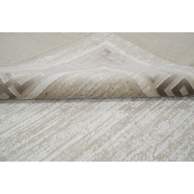 Machine Made Oriental Polyester Carpet Abstract Beige & Ivories Distressed Area Rug - 7' 5'' X 5' 2''