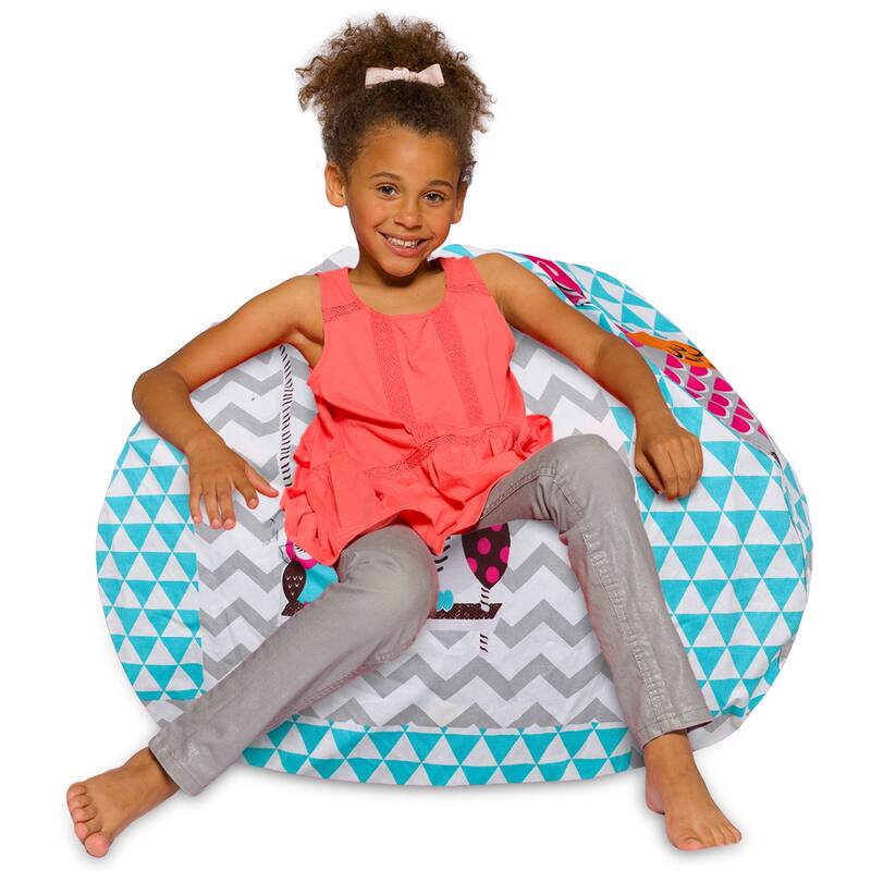 Kids Bean Bag Chair, Big Comfy Chair - Machine Washable Cover - 38 Inch Large - Canvas Owls White and Blue