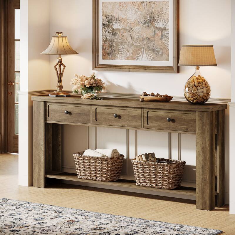 70.9 Inch Long Console Table for Entryway, Farmhouse Accent Consoe Table with 3 Drawers, Rectangular Sofa Table Behind the Couch