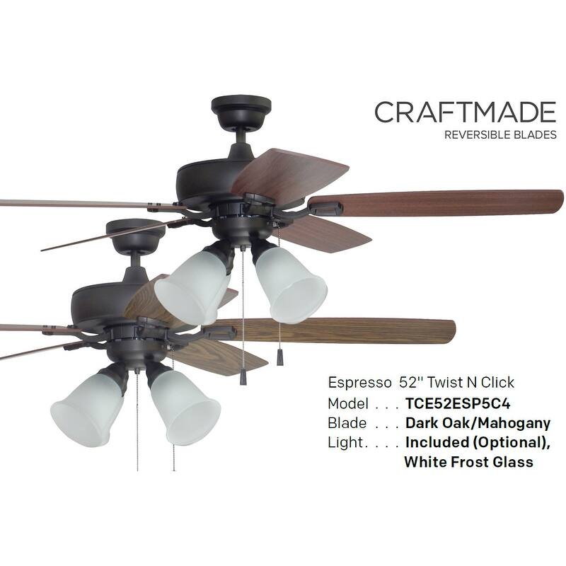 Craftmade Twist N Click 52" 5 Blade LED Ceiling Fan