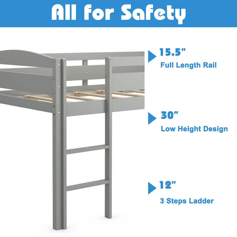 Gymax Twin Size Loft Bed Wooden Slats Support Loft Bed Frame w/ Ladder