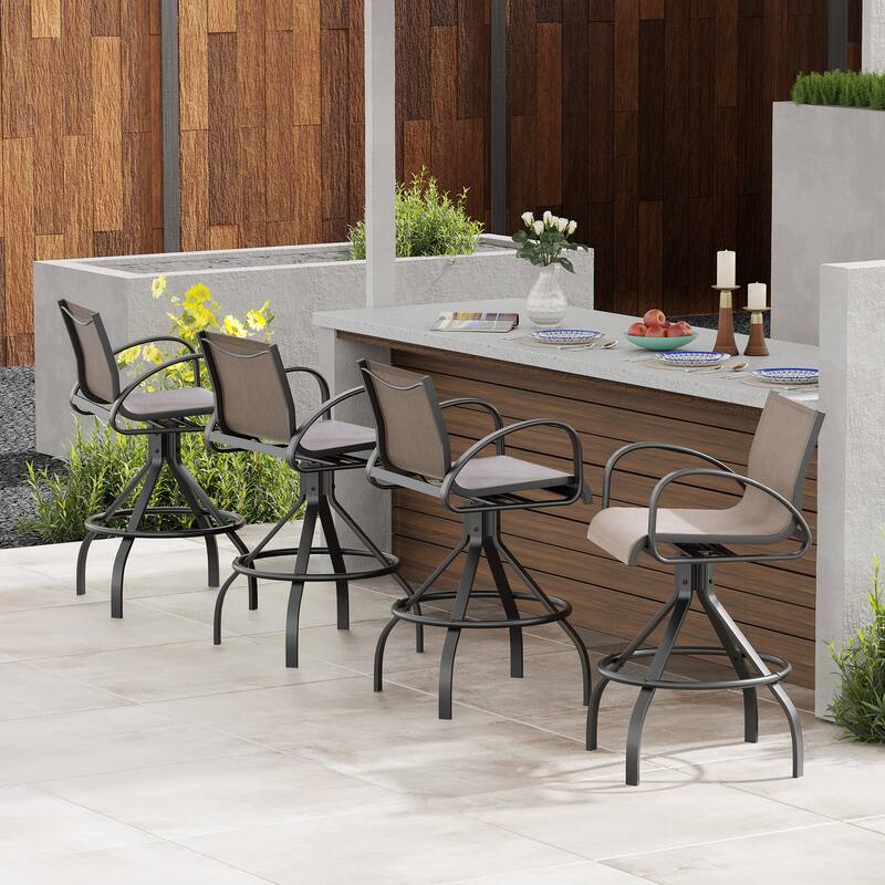 Pellebant Patio Swivel Aluminum Bar Stools with Sunbrella Textilene - 22.83 in W x 18.11 in D x 42.13 in H - AUGUSTINEASHE-Setof4