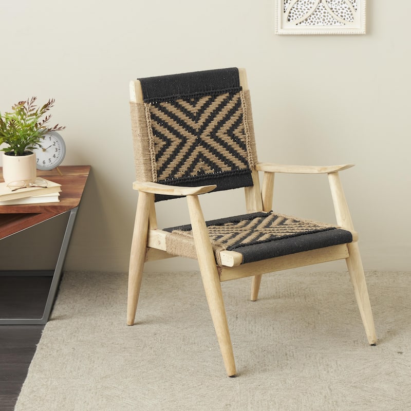 Jute Rope Handmade Accent Chair with Brown Mango Wood Frame - White or Black - Roche River Decor
