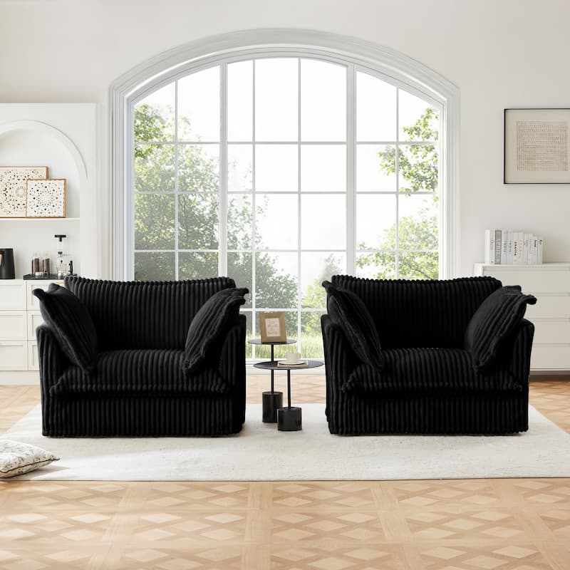 Leisure Armchair with Removable Covers, Accent Chair with Deep Seat, Lounge Chair with High Back Pillows, Set of 2