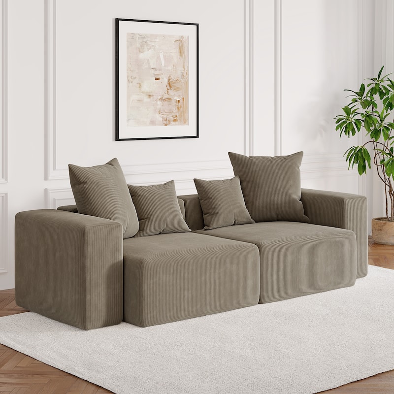 Corduroy Upholstered Modular Sectional Sofa with Ottoman - Brown-2 piece - Symmetrical
