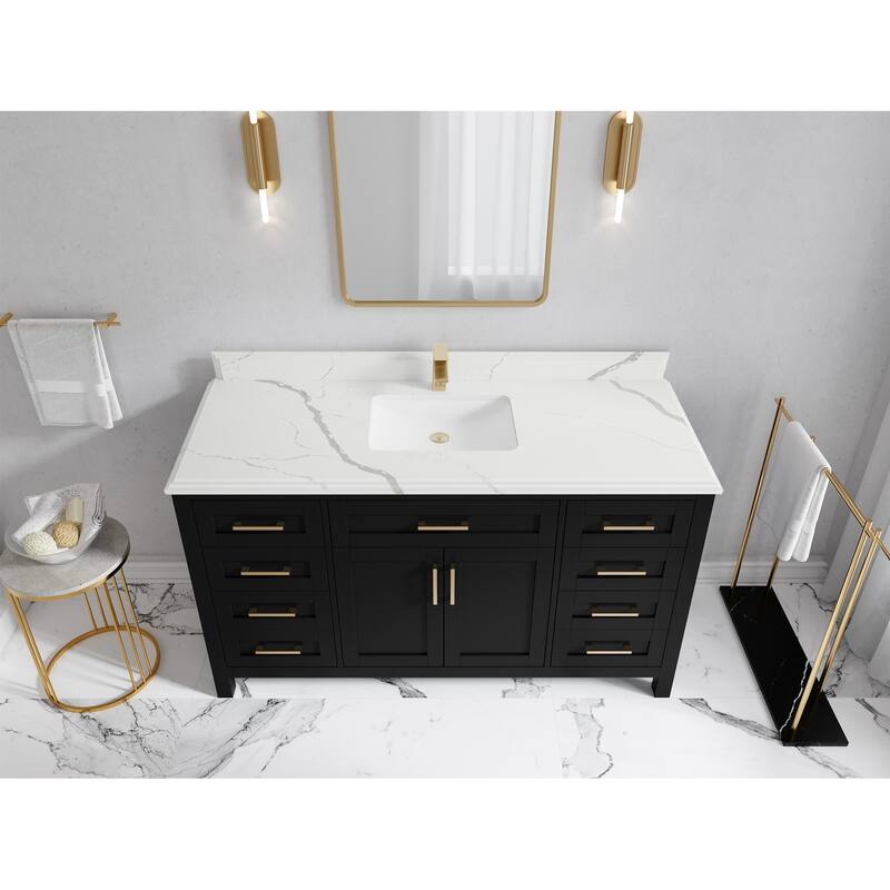 Willow Collections 60 in. W x 22 in. D Cambridge Single Sink Bathroom Vanity with Countertop - 1.5"Calacatta - Black