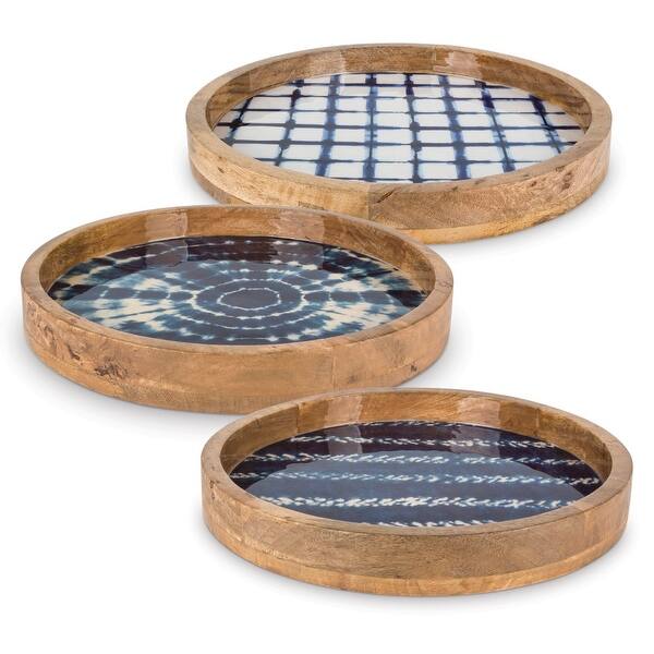 Shop Set Of 3 Indigo Ink Tie Dye Pattern Decorative Round Serving