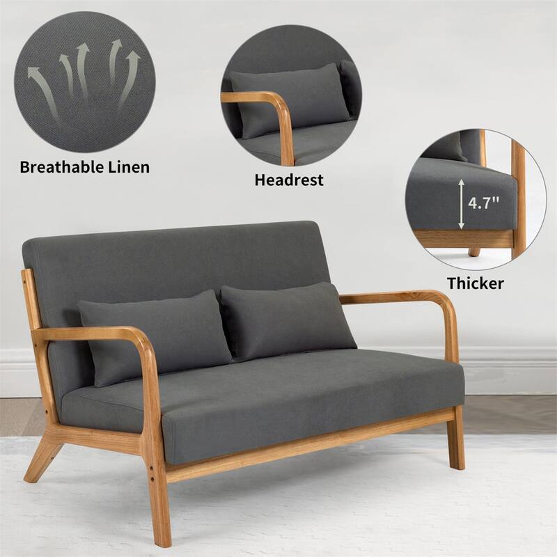 2 Seat Accent Sofa with Solid Wood Armrest and Feet