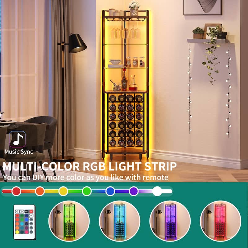Moasis 4-Tier Corner Wine Rack Bar Storage with Glass Holder and Shelves
