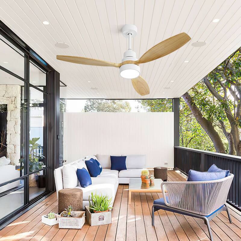 Farmhouse 52 Inch Reversible DC Motor Ceiling Fan with LED Light & Remote Control, Wooden Ceiling Fan Chandelier