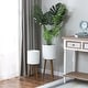 preview thumbnail 4 of 11, Distressed White Cachepot Planters with Bronze Metal Stands (Set of 2)