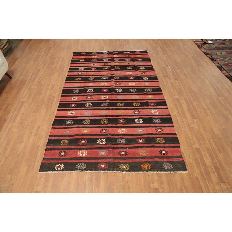 Hand Woven Oriental 100% Wool Carpet Southwestern Tribal Multi-Colored Kilim Area Rug - 9' 8'' X 5' 10''