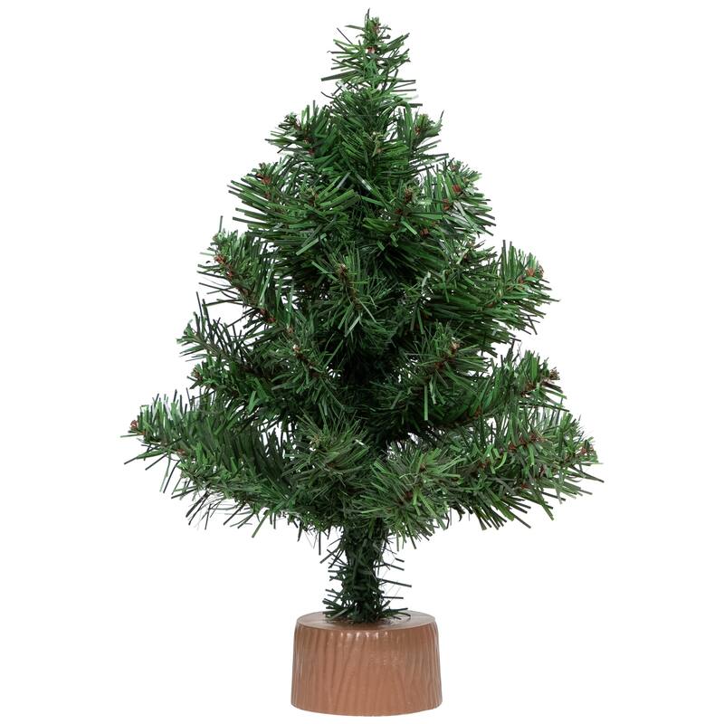 12" Mini Canadian Pine Full Artificial Christmas Tree Faux Wood Base - 1 Foot