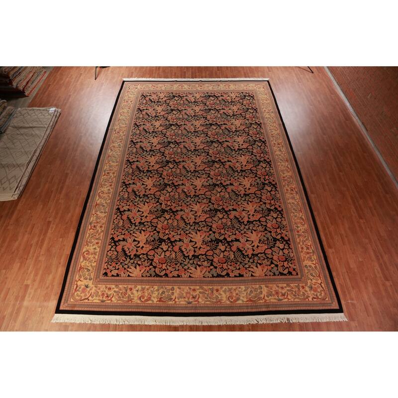 Hand Knotted Oriental 100% Wool Carpet Traditional All-Over Black Aubusson Area Rug - 17' 11'' X 11' 11''