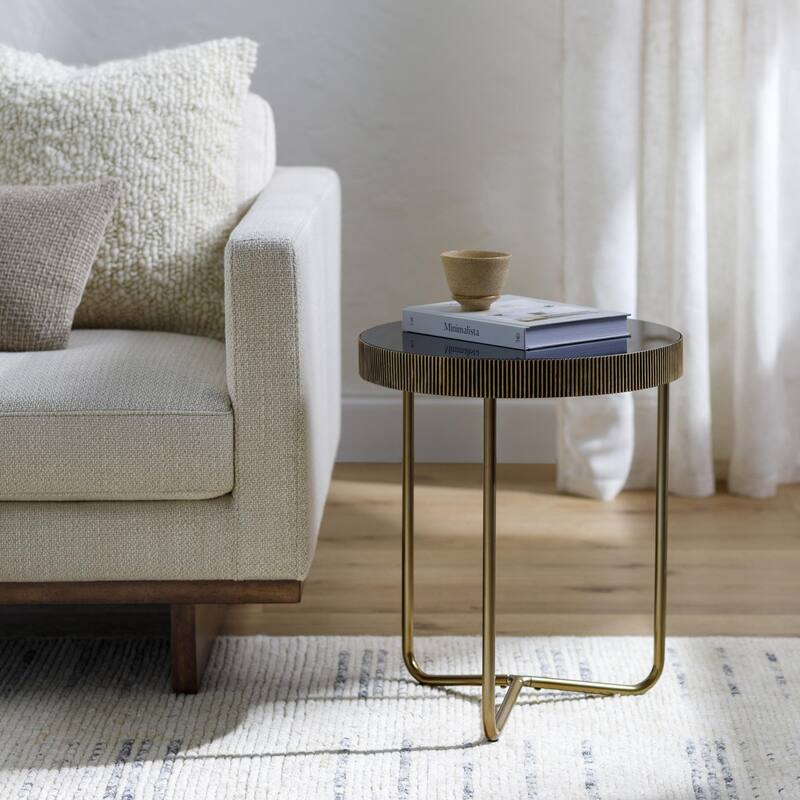 Croyle Hand Crafted Round End Table - Black/Brass
