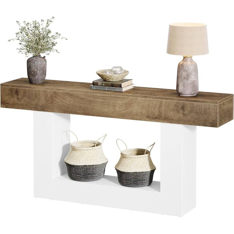63 Inches Brown/ Gray Wood Console Table, Farmhouse Entryway Table for Hallway