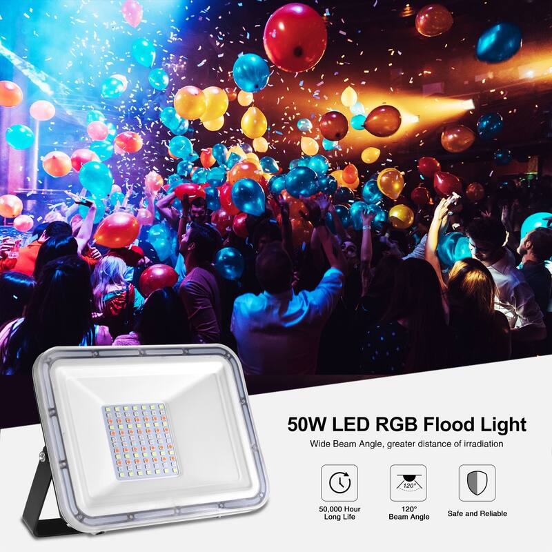RGB LED Flood Lights, 30W/50W/100W Color Changing Spotlight with R/C - 50W